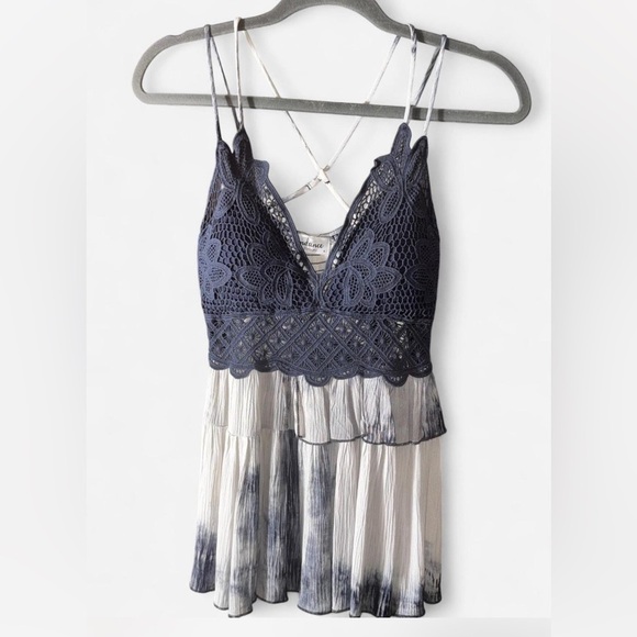 Navy and White Lace Camisole Top - Picture 1 of 4